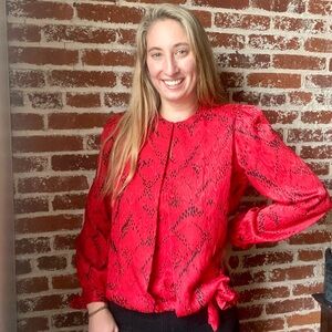 Vintage Liz Roberts red & black blouse